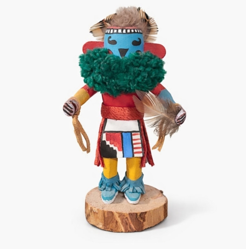 Flower Kachina Doll Yazzie 4" Tall Signed Navajo Hopi Feathers Wood Hand Carved